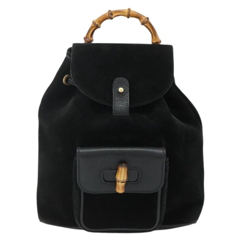 Gucci Gucci Bamboo Backpack Daim Black Suede Backpack Bag - Picture 14 of 16